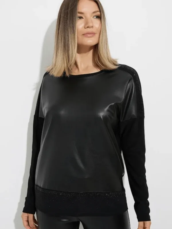 Joseph Ribkoff Party Wear | Tops^T Black Pleather Sparkle Top 224179 278