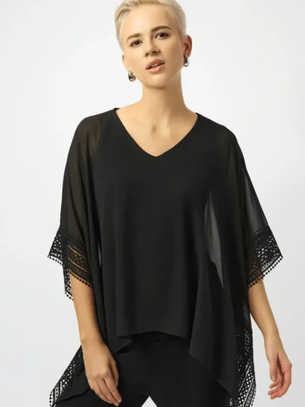 Joseph Ribkoff Tops | Luxury Gifts^Women's Black Chiffon And Silky Knit Poncho Top 251095