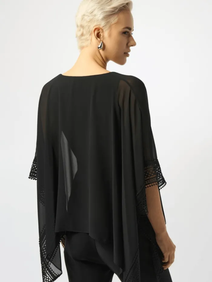 joseph_ribkoff_womens_bla_1.webp Joseph Ribkoff Tops | Luxury Gifts^Women's Black Chiffon And Silky Knit Poncho Top 251095