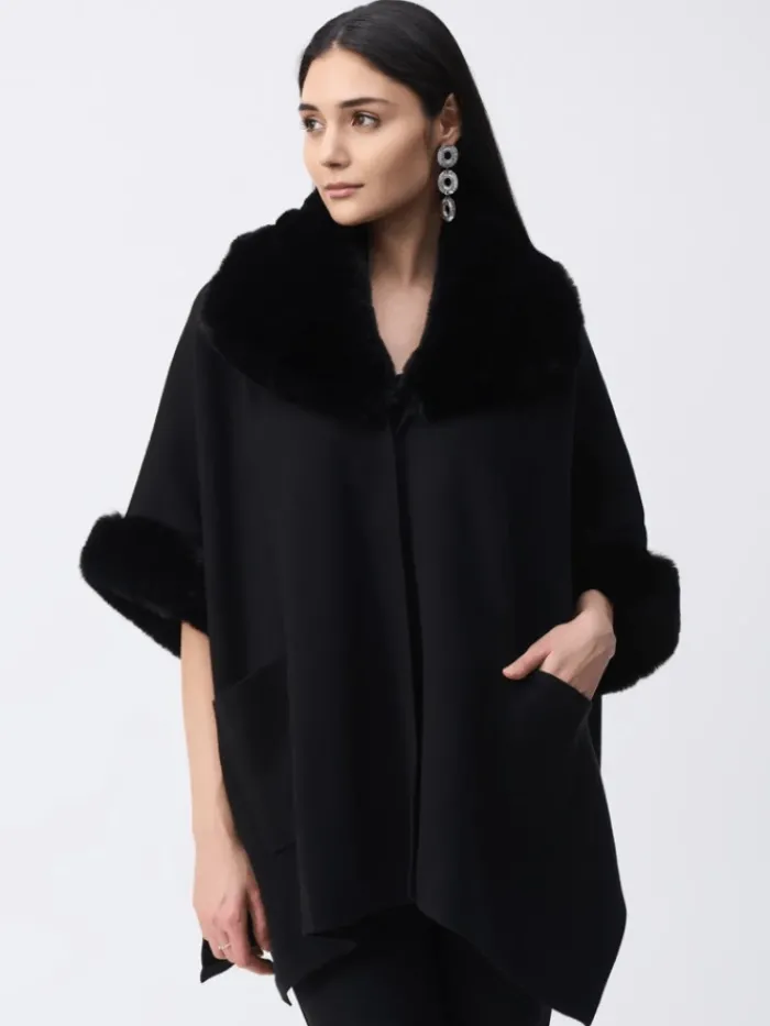 joseph_ribkoff_womens_bru_0.webp Joseph Ribkoff Faux Fur Edit | Coats And Jackets^Women's Brushed Jacquard Cape In Black 243930 Col 11