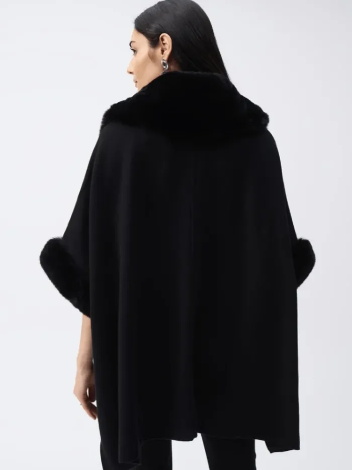joseph_ribkoff_womens_bru_2.webp Joseph Ribkoff Faux Fur Edit | Coats And Jackets^Women's Brushed Jacquard Cape In Black 243930 Col 11