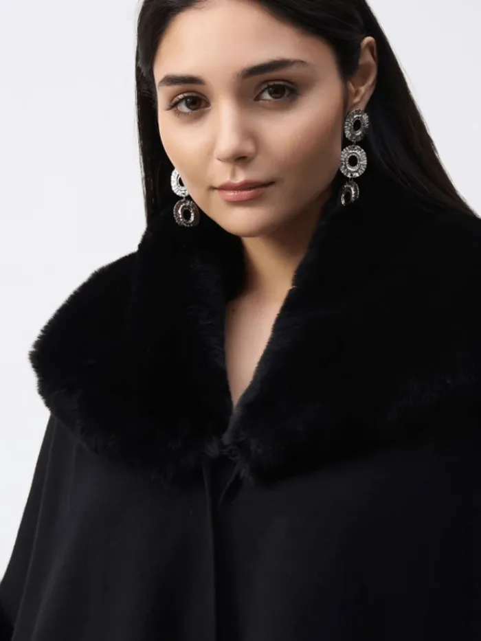 joseph_ribkoff_womens_bru_3.webp Joseph Ribkoff Faux Fur Edit | Coats And Jackets^Women's Brushed Jacquard Cape In Black 243930 Col 11