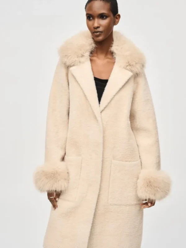Joseph Ribkoff Coats And Jackets | Luxury Gifts^Women's Feather Yarn Sweater Coat With Furry Trim 24392