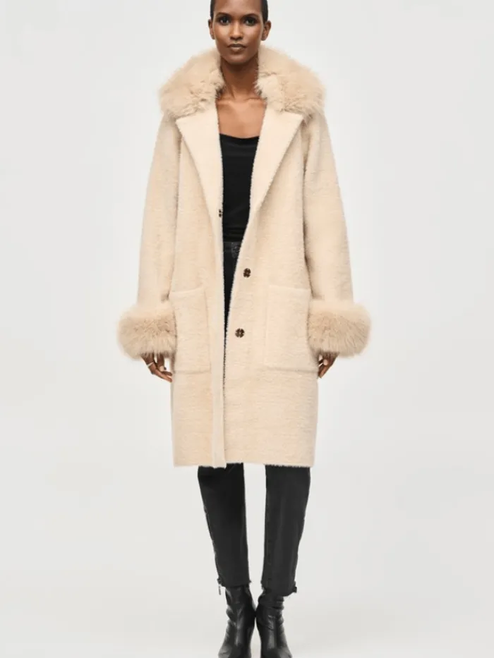 joseph_ribkoff_womens_fea_1.webp Joseph Ribkoff Coats And Jackets | Luxury Gifts^Women's Feather Yarn Sweater Coat With Furry Trim 24392