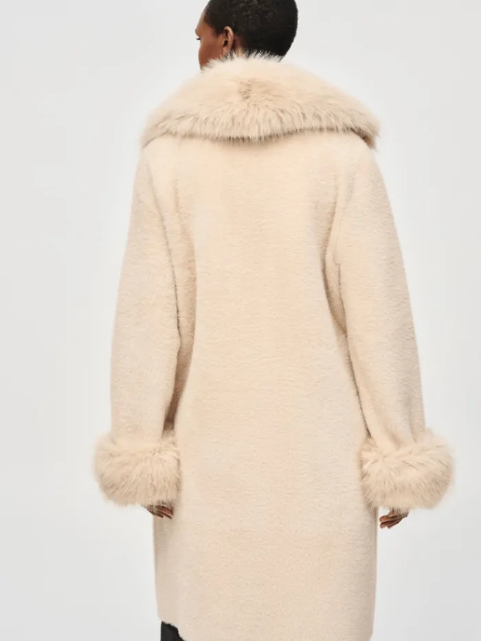 joseph_ribkoff_womens_fea_3.webp Joseph Ribkoff Coats And Jackets | Luxury Gifts^Women's Feather Yarn Sweater Coat With Furry Trim 24392