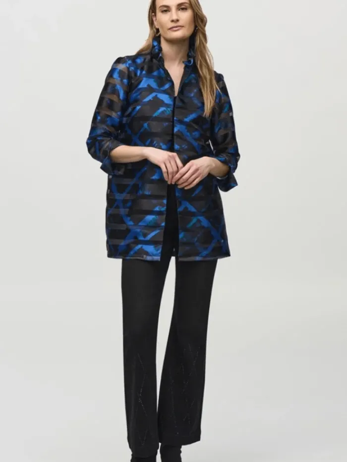 joseph_ribkoff_womens_sat_2.webp Joseph Ribkoff Coats And Jackets | Party Wear^Women's Satin and Organza Plaid Jacket 244198 Col 178