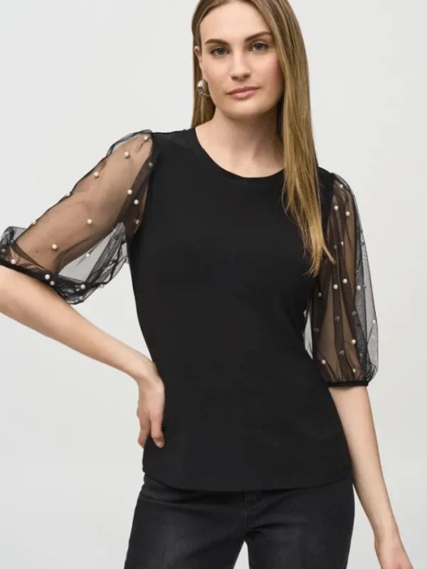 Joseph Ribkoff Party Wear | Tops^Women's Silky Knit Top With Embellished Mesh Sleeves 24
