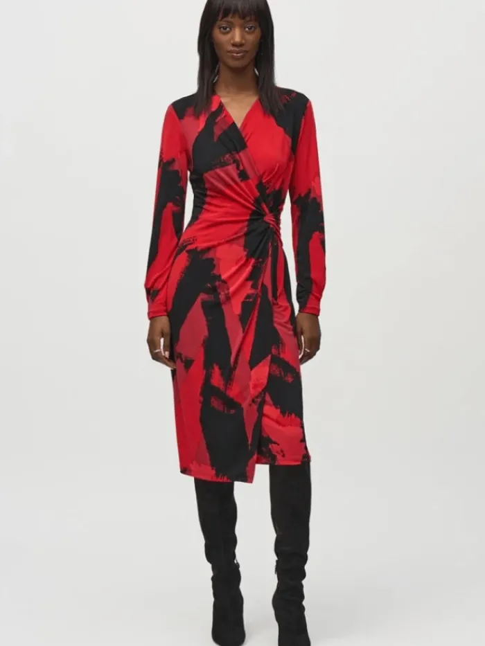 joseph_ribkoff_womens_sil_2-2.webp Joseph Ribkoff Dresses | Party Wear^Women's Silky Knit Abstract Print Wrap Dress 244238 Col