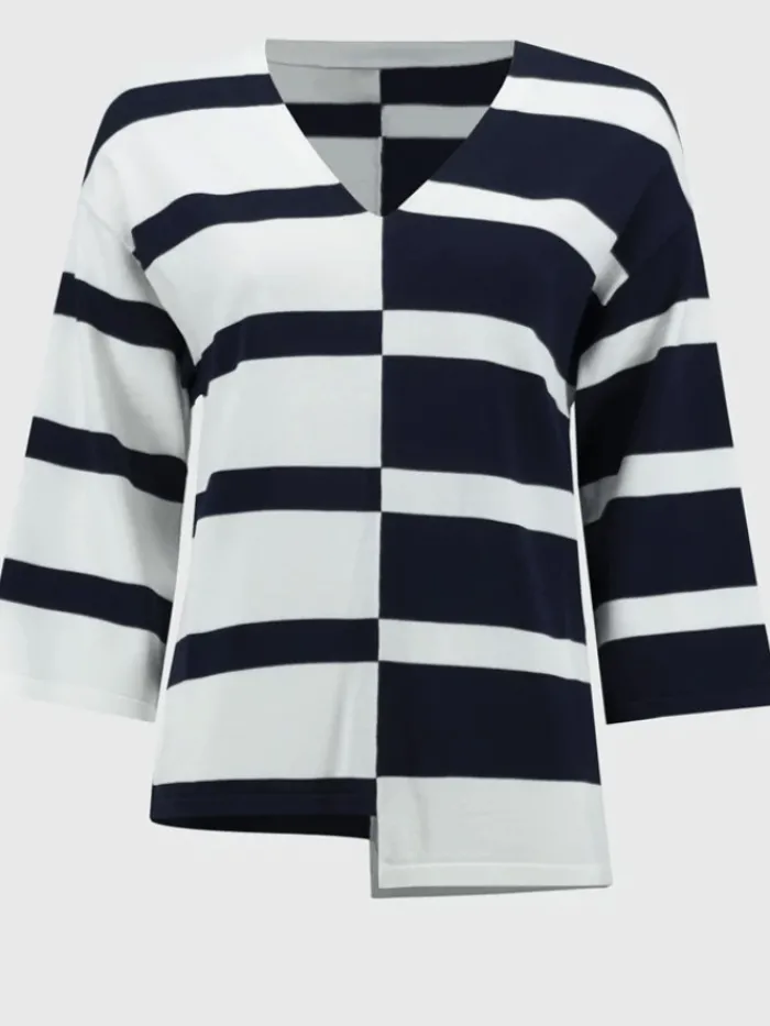 joseph_ribkoff_womens_str_0-2.webp Joseph Ribkoff Knitwear | Gifts Under £250^Women's Striped Sweater Knit V Neck Jumper 251914 Col 2