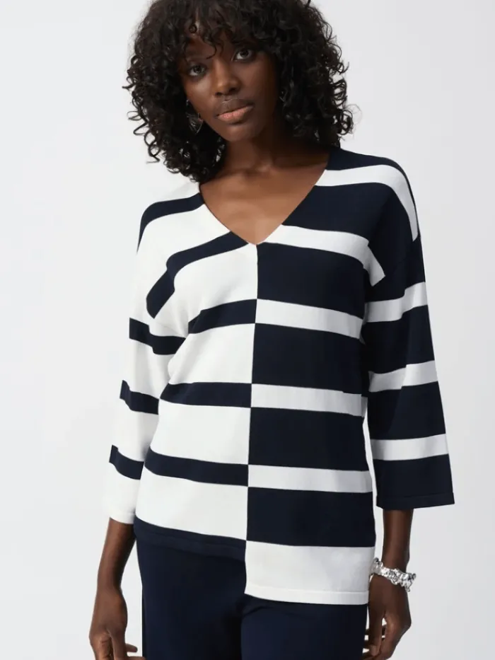 joseph_ribkoff_womens_str_1-2.webp Joseph Ribkoff Knitwear | Gifts Under £250^Women's Striped Sweater Knit V Neck Jumper 251914 Col 2
