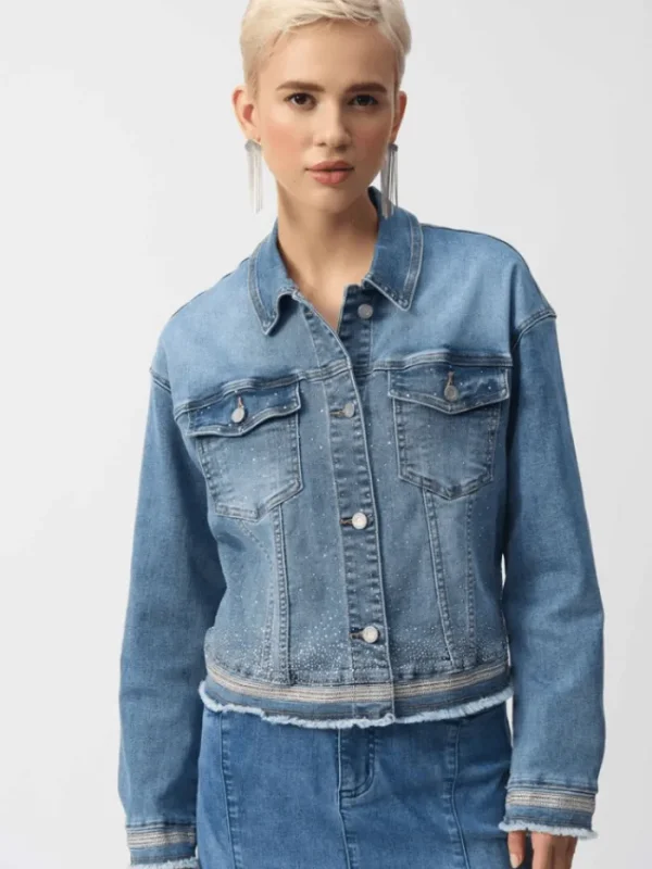 Joseph Ribkoff Coats And Jackets | Denim^Women's Stretch Denim Jacket With Embroidery 251953 Col