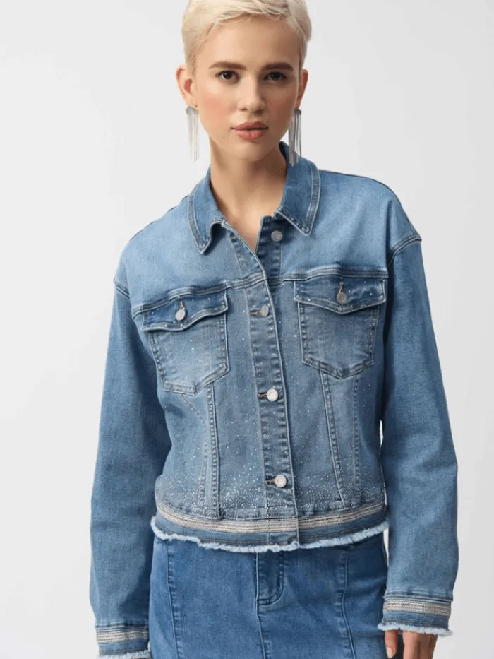 joseph_ribkoff_womens_str_1.webp Joseph Ribkoff Coats And Jackets | Denim^Women's Stretch Denim Jacket With Embroidery 251953 Col