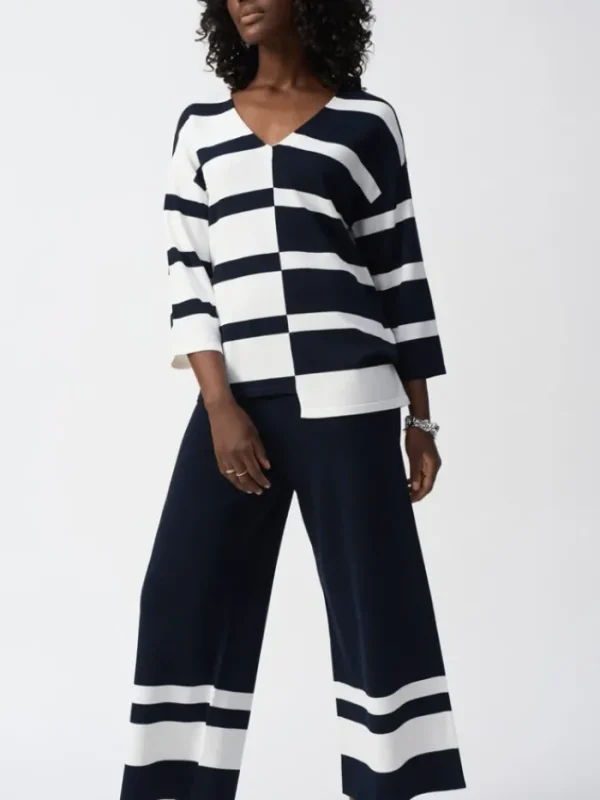 Joseph Ribkoff Knitwear | Gifts Under £250^Women's Striped Sweater Knit V Neck Jumper 251914 Col 2