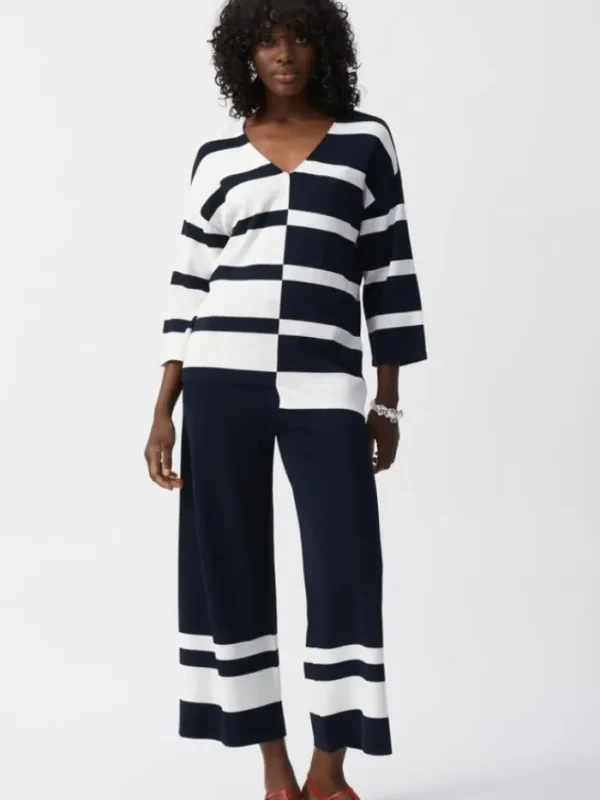 Joseph Ribkoff Knitwear | Gifts Under £250^Women's Striped Sweater Knit V Neck Jumper 251914 Col 2