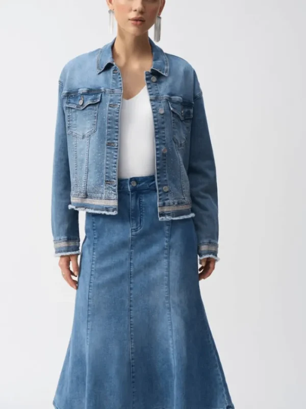 Joseph Ribkoff Coats And Jackets | Denim^Women's Stretch Denim Jacket With Embroidery 251953 Col