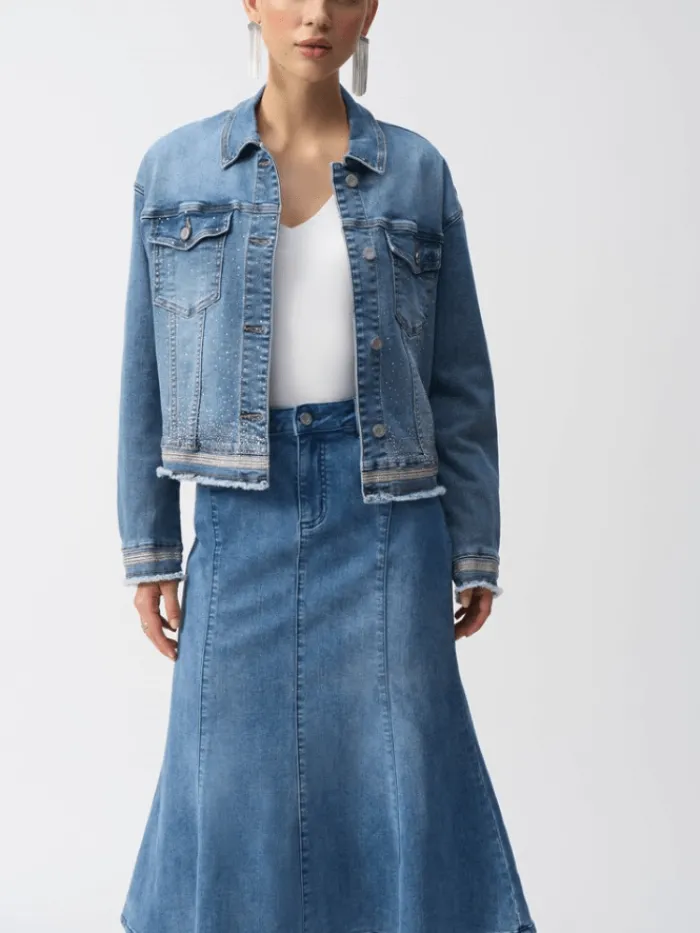 joseph_ribkoff_womens_str_3.webp Joseph Ribkoff Coats And Jackets | Denim^Women's Stretch Denim Jacket With Embroidery 251953 Col