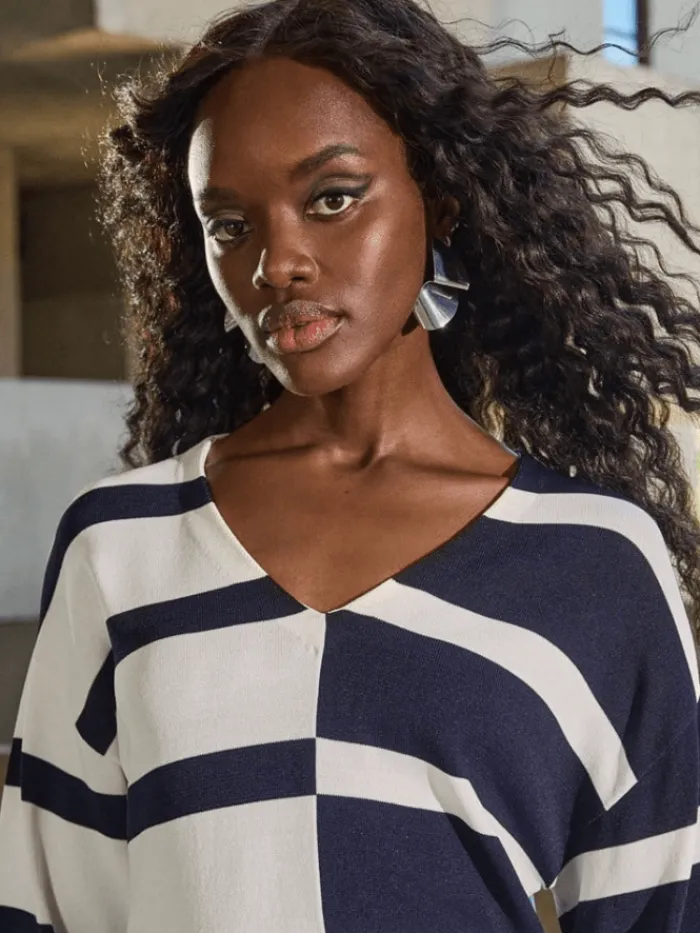 joseph_ribkoff_womens_str_6-1.webp Joseph Ribkoff Knitwear | Gifts Under £250^Women's Striped Sweater Knit V Neck Jumper 251914 Col 2
