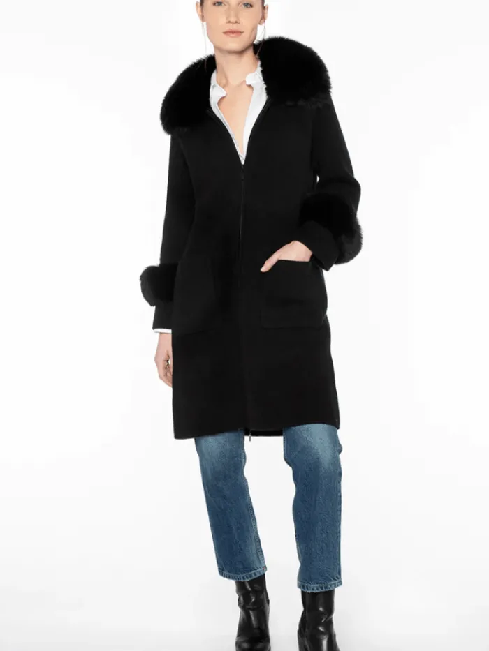 kinross_cashmere_furry_tr_0.webp KINROSS Knitwear | Loungewear^Cashmere Furry Trim Long Zip Cardigan In Black LFSJ4-186