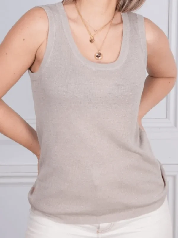 KINROSS Knitwear^Cashmere Linen Rib Tank Flax Taupe LSSL3-182