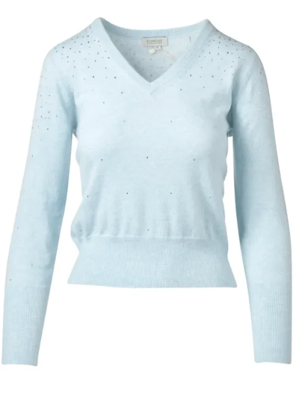 KINROSS Knitwear | Luxury Gifts^Cashmere Women's Crystal Vee Jumper In Blue LRSC4-104 Surf