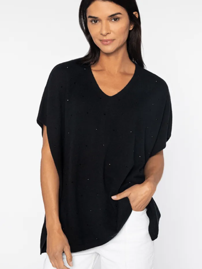 kinross_cashmere_womens_c_0-2.webp KINROSS Knitwear | Luxury Gifts^Cashmere Women's Crystal Vee Popover Jumper In Black LRSC4-192