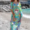Lindsey Brown Resortwear Beachwear | Luxury Gifts^Lindsey Brown Bora Bora Turquoise Print Maxi Kaftan With Crystals