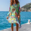 Lindsey Brown Resortwear Beachwear | Gifts Under £250^Lindsey Brown Dominica Yellow And Turquoise Print Kaftan With Crystals
