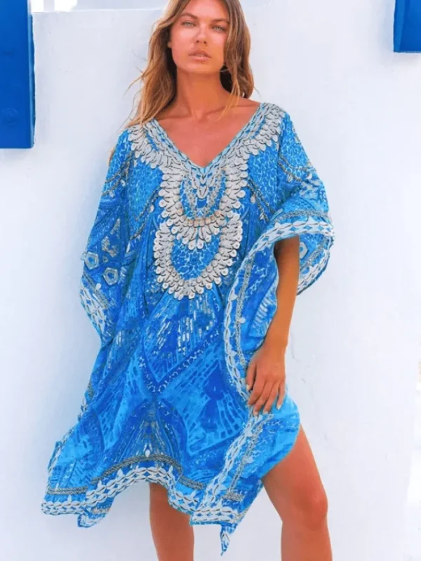 Lindsey Brown Resortwear Beachwear | Gifts Under £100^Lindsey Brown Rhodes Blue Knee Length Sparkly Kaftan