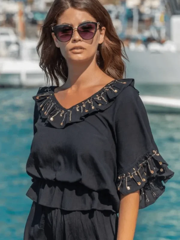 Lindsey Brown Resortwear Beachwear | Gifts Under £50^Lindsey Brown T Sydney V Neck Black & Gold Top