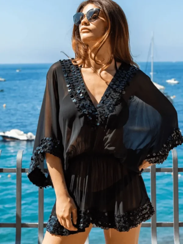 Lindsey Brown Resortwear Beachwear | Luxury Gifts^Lindsey Brown Women's Acapulco Black Silk Designer Kaftan