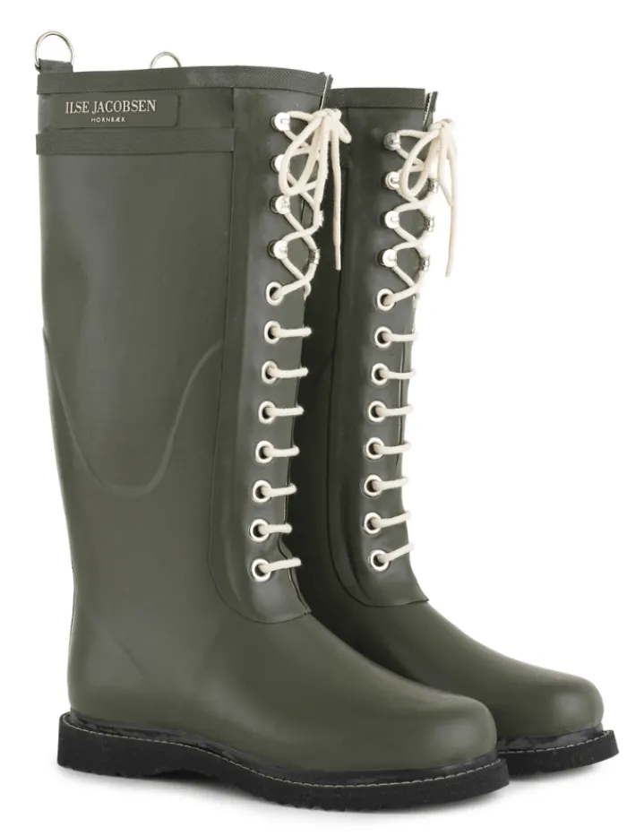 llse_jacobsen_long_length_0.webp Ilse Jacobsen Footwear | Footwear^llse Jacobsen Long Length Rubber Lace Up Wellington Boots Army RUB1 41