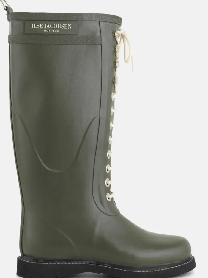 llse_jacobsen_long_length_1.webp Ilse Jacobsen Footwear | Footwear^llse Jacobsen Long Length Rubber Lace Up Wellington Boots Army RUB1 41