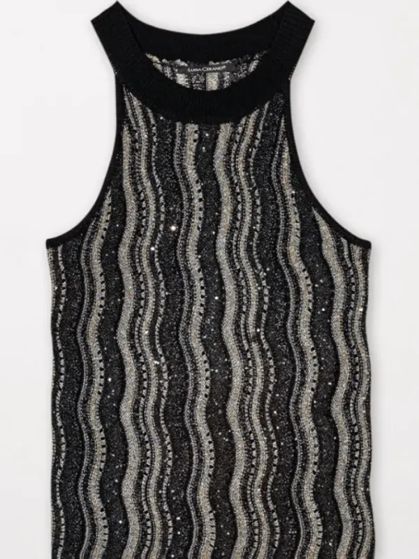 Luisa Cerano Party Wear | Tops^Knitted Top With Sparkle And Stripes 108550 5339 Col 001