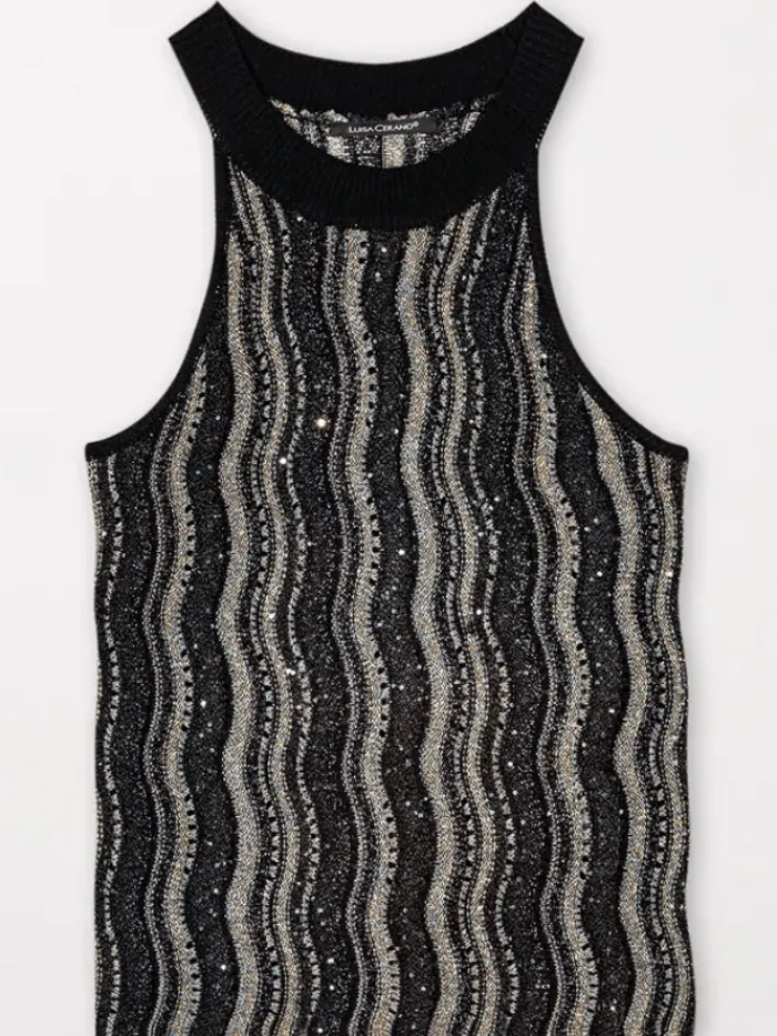 luisa_cerano_knitted_top__0.webp Luisa Cerano Party Wear | Tops^Knitted Top With Sparkle And Stripes 108550 5339 Col 001