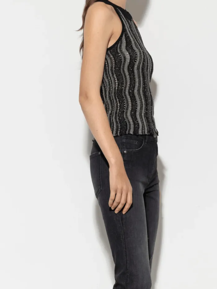 luisa_cerano_knitted_top__2.webp Luisa Cerano Party Wear | Tops^Knitted Top With Sparkle And Stripes 108550 5339 Col 001