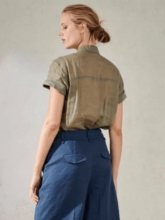 luisa_cerano_t_short_slee_1.webp Luisa Cerano Tops | Gifts Under £100^T Short Sleeve Ramie Blouse Olive 238324/3270
