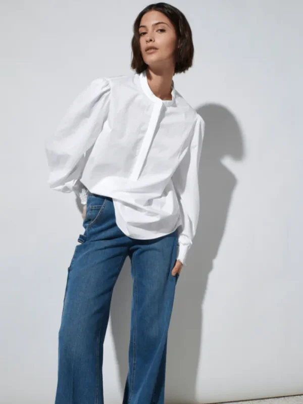 Luisa Cerano Tops | Luxury Gifts^White Cotton Mix Gabardine Blouse 278342 3384 0100