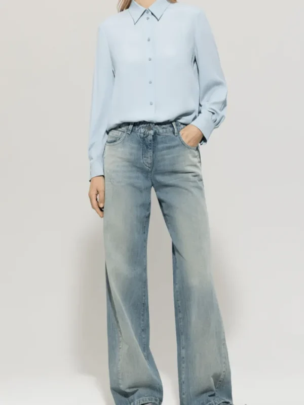 Luisa Cerano Tops | Luxury Gifts^Women's Silk Blend Shirt Blouse In Sky Blue 218514 2179 C