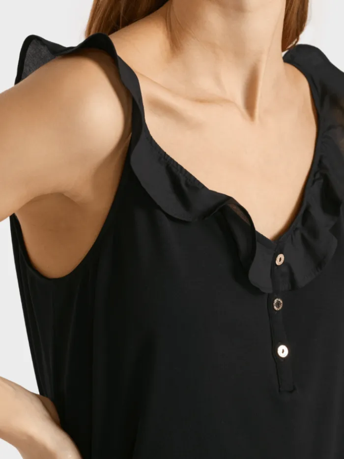 marc_cain_collections_bla_2-5.webp Marc Cain Collections Sweatshirts And T-Shirts | Tops^Black Frill Top UC 61.20 J14 COL 900