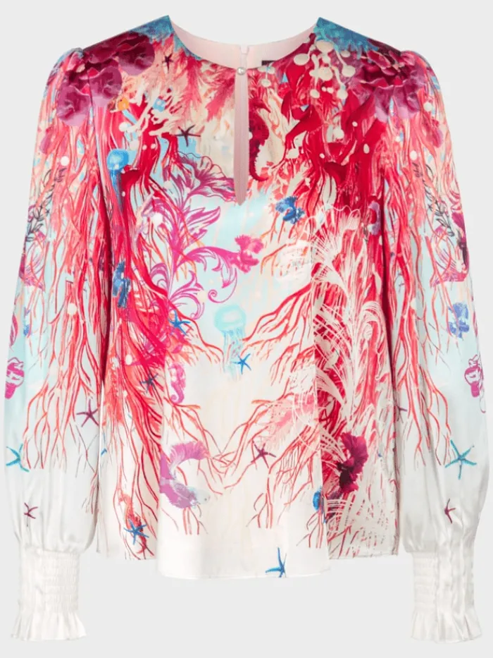 marc_cain_collections_pri_0.webp Marc Cain Collections Sweatshirts And T-Shirts | Tops^Printed Blouse In Soft Seashell Design WC 51.47