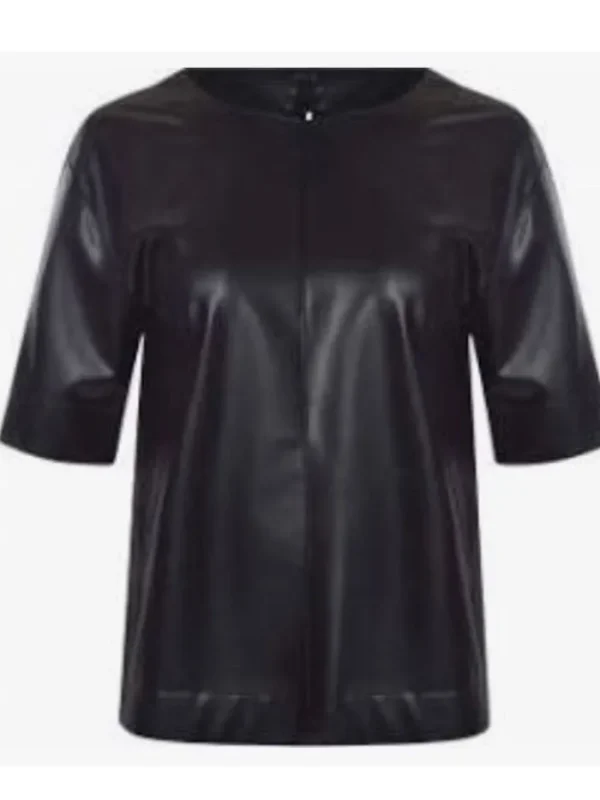 Marc Cain Collections Sweatshirts And T-Shirts | Tops^T Vegan Nappa Leather Top Black SC 48.36 J78 COL