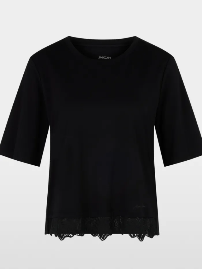 marc_cain_collections_tsh_0.webp Marc Cain Collections Tops | Gifts Under £250^T-Shirt Top With Delicate Lace In Black YC 48.36