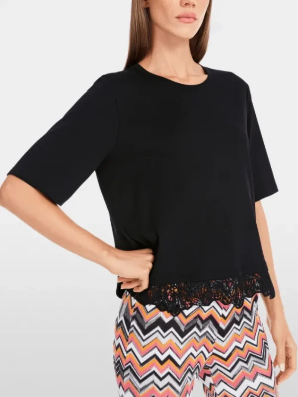 Marc Cain Collections Tops | Gifts Under £250^T-Shirt Top With Delicate Lace In Black YC 48.36