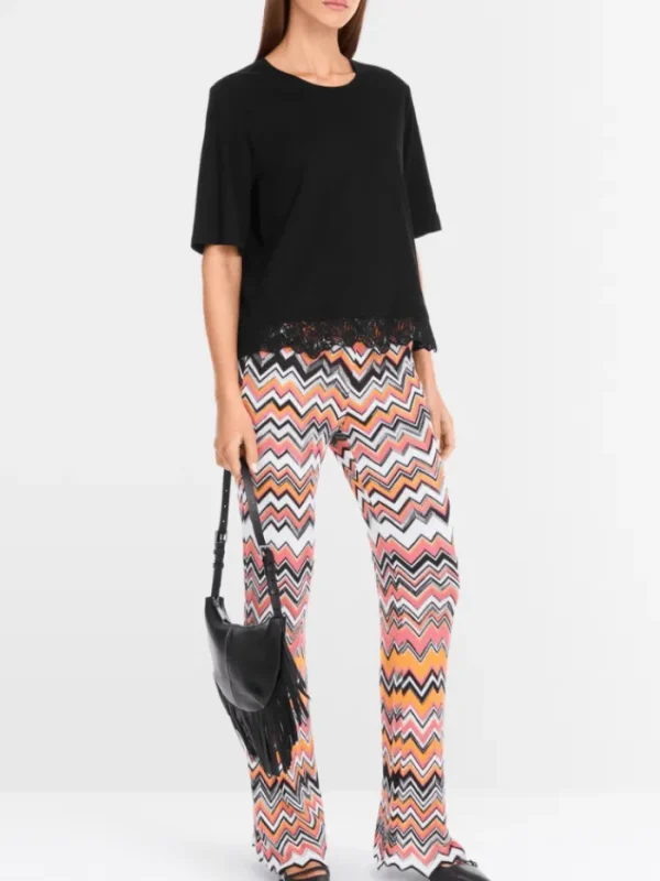 Marc Cain Collections Tops | Gifts Under £250^T-Shirt Top With Delicate Lace In Black YC 48.36