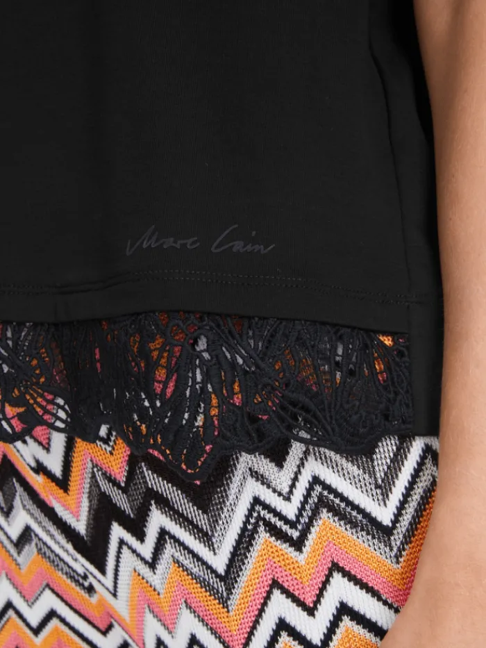 marc_cain_collections_tsh_4.webp Marc Cain Collections Tops | Gifts Under £250^T-Shirt Top With Delicate Lace In Black YC 48.36