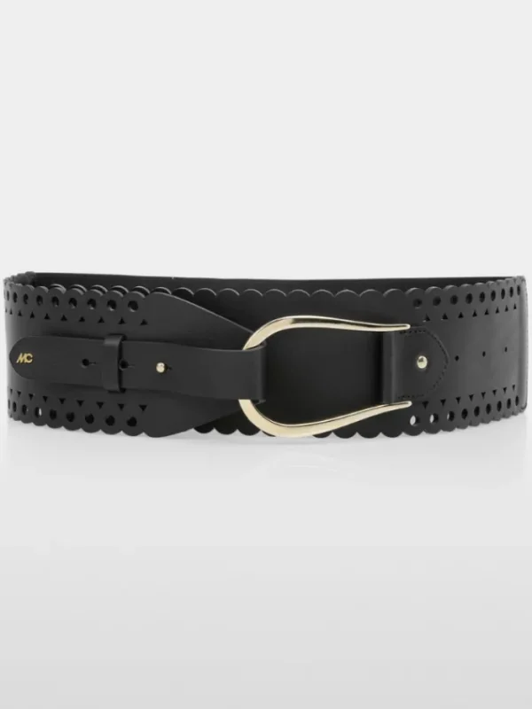 Marc Cain Collections Gifts Under £250^Women's Black Leather Belt With Perforated Patte