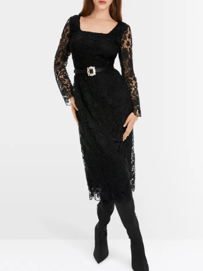 marc_cain_glam_elegant_gu_1.webp Marc Cain Glam Dresses | Party Wear^Elegant Guipure Lace Dress In Black XG 21.10 W12 COL 90
