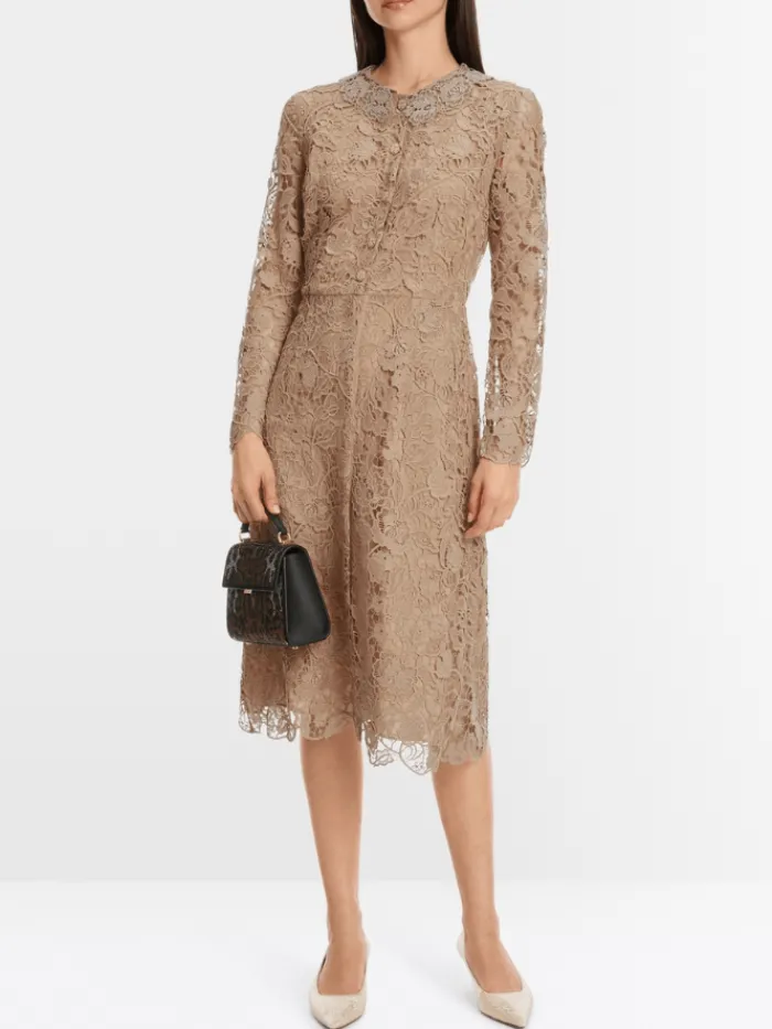 marc_cain_glam_guipure_la_2-2.webp Marc Cain Glam Dresses | Party Wear^Guipure Lace Dress In Shiny Sand XG 21.11 W12 COL 625