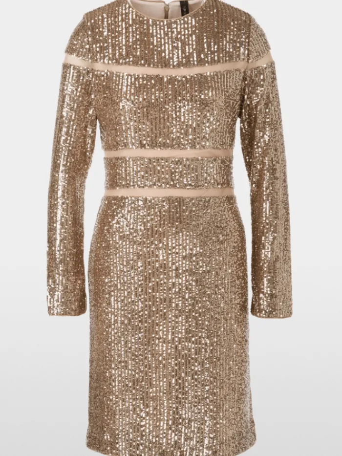 marc_cain_glam_sequinned__0.webp Marc Cain Glam Dresses | Party Wear^Sequinned Dress In Shiny Sand XG 21.13 W14 Col 625