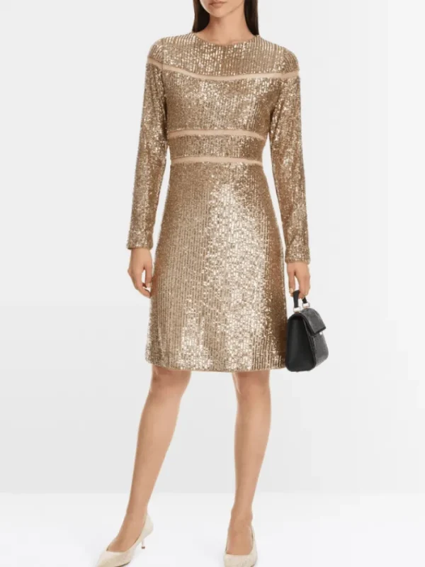 Marc Cain Glam Dresses | Party Wear^Sequinned Dress In Shiny Sand XG 21.13 W14 Col 625